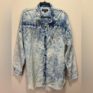 Thrill Jeans Vintage Acid Washed Denim Fringe Shirt